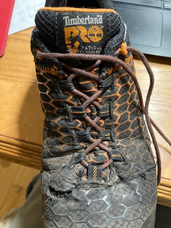 ripped top around edge of aluminum toe