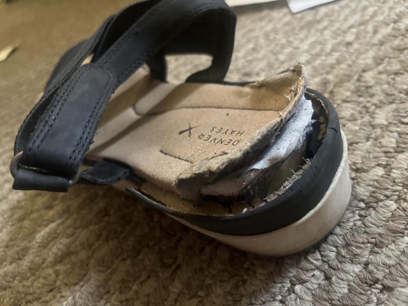 No, I do not have a dog. Heel/sole collapse from minimal wear. Exchanged for a new pair 3 times. Happened each time.