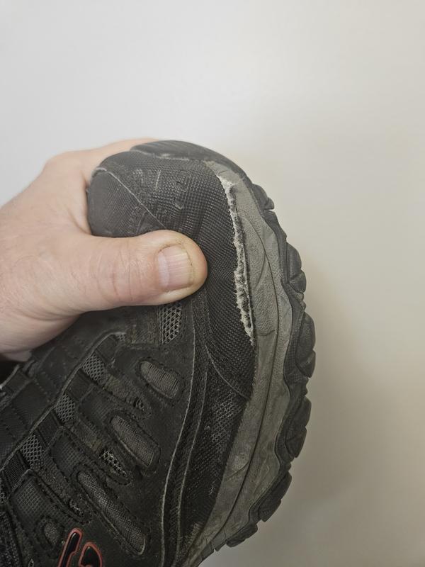 Shoe separation. Both shoes, same spot.
