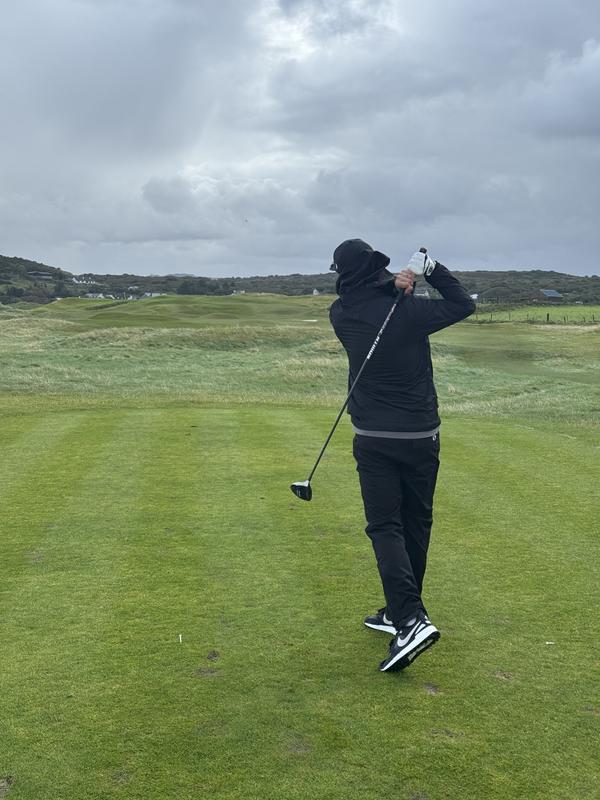 Striping the tee shot in my Wind River pants