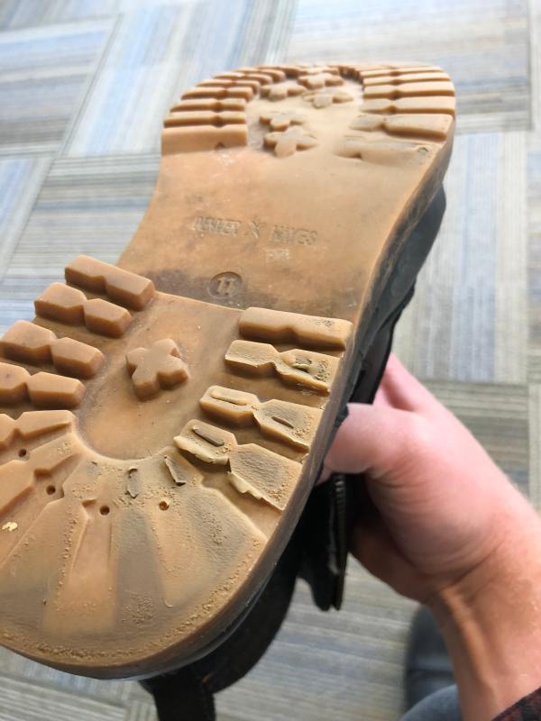 Holes in tread that let water into boot