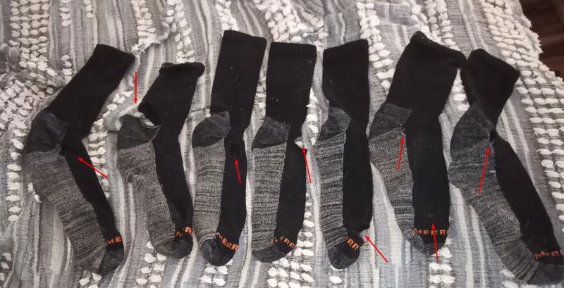 Sample of 7 socks that failed in a week