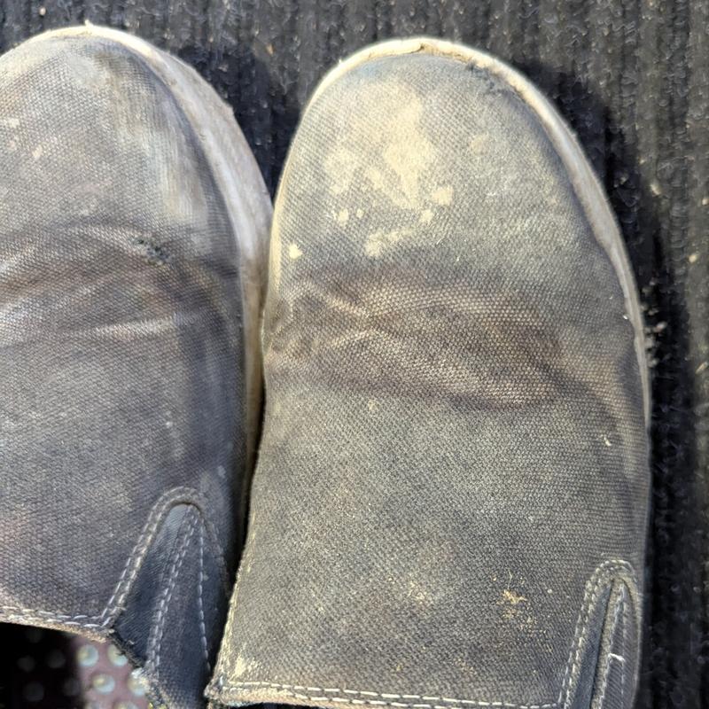 How far the canvas has stretched around my feet.