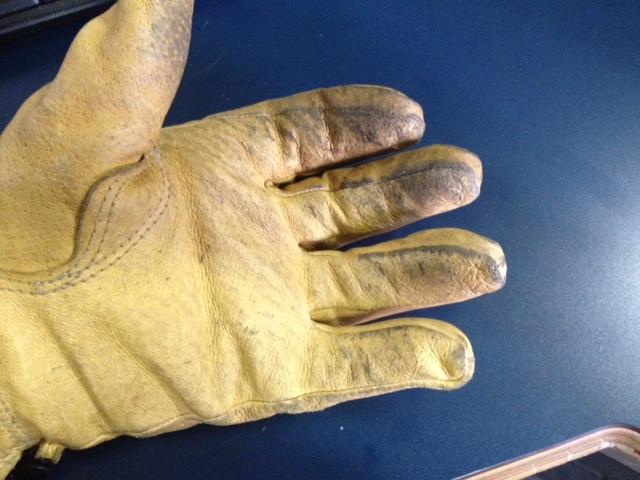 My left glove, figners twisted...