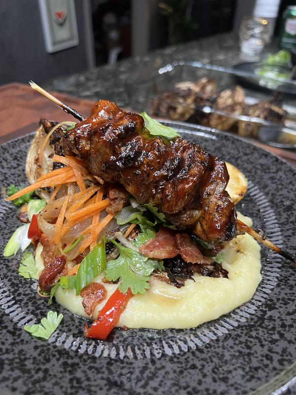 Smoked cabbage and smoked salmon belly