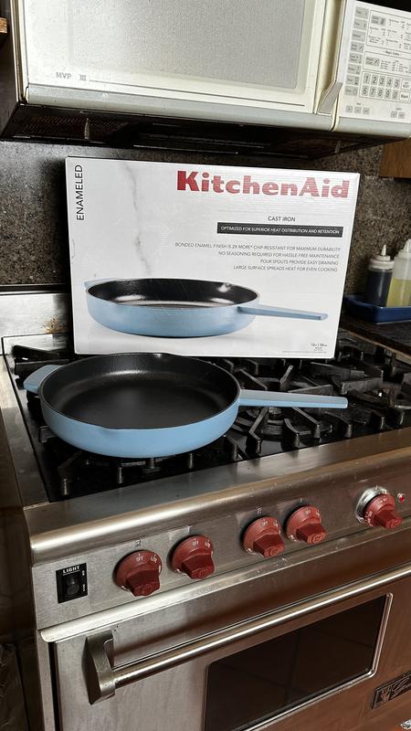 KitchenAid Enameled Cast Iron Frying Pan/Skillet with Helper Handle and  Pour Spouts, 12 Inch, Pistachio