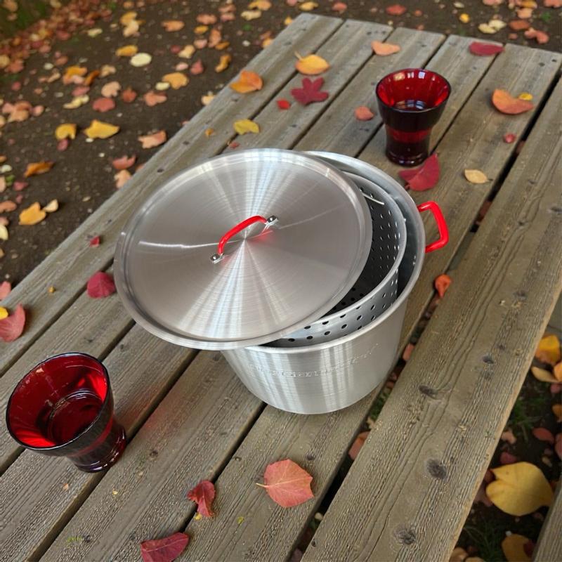 80 QT ALUMINUM POT WITH STRAINER BASKET