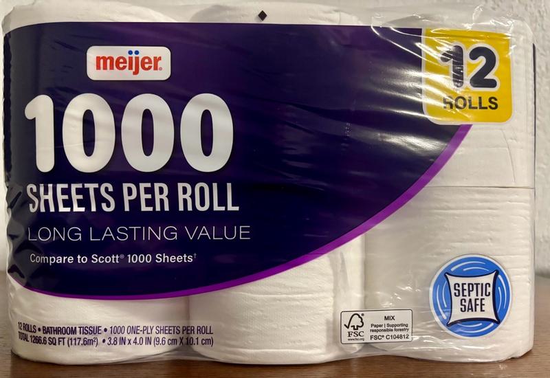Scott 1000 Toilet Paper, 1,000 Sheets Per Roll – 12 Mega Rolls, White, USA Made