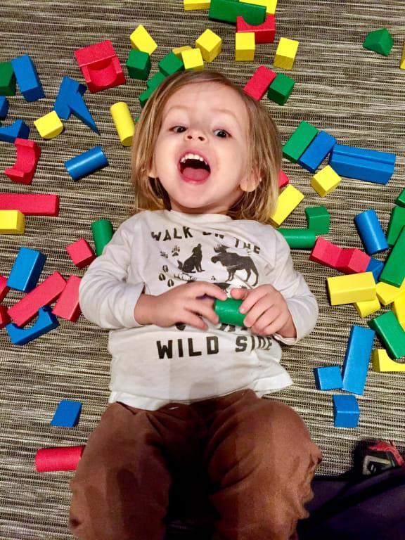 Loving his new blocks