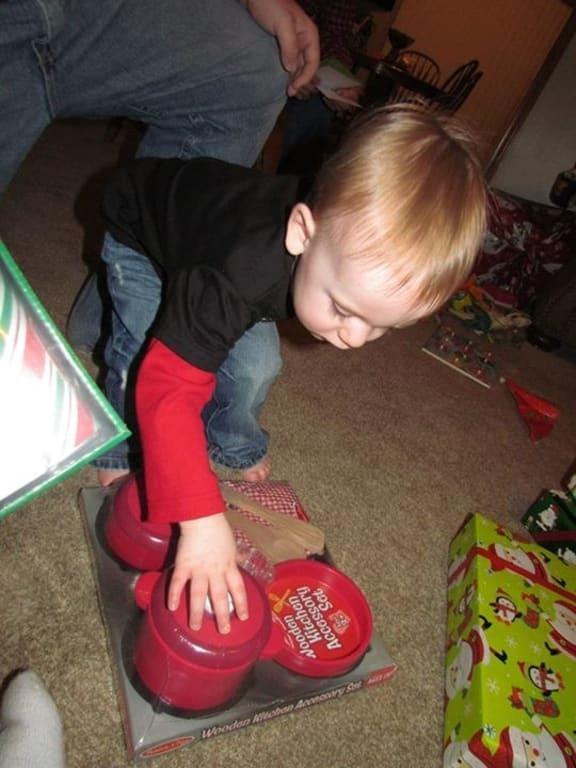 Bowen opening his present
