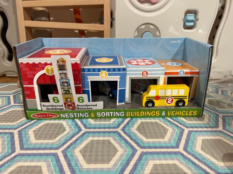 Melissa Doug Nesting and Sorting Buildings with Vehicles 12 Pieces School Specialty