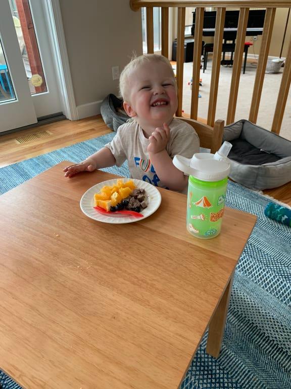 Loves his new table!!