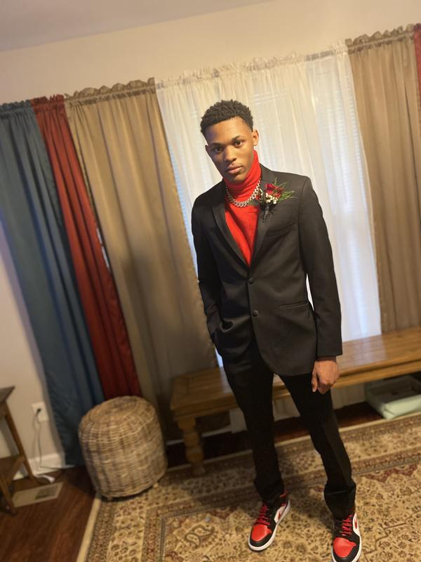 All black suit with hot sale red bow tie prom