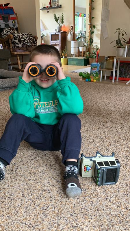 Trying out the binoculars