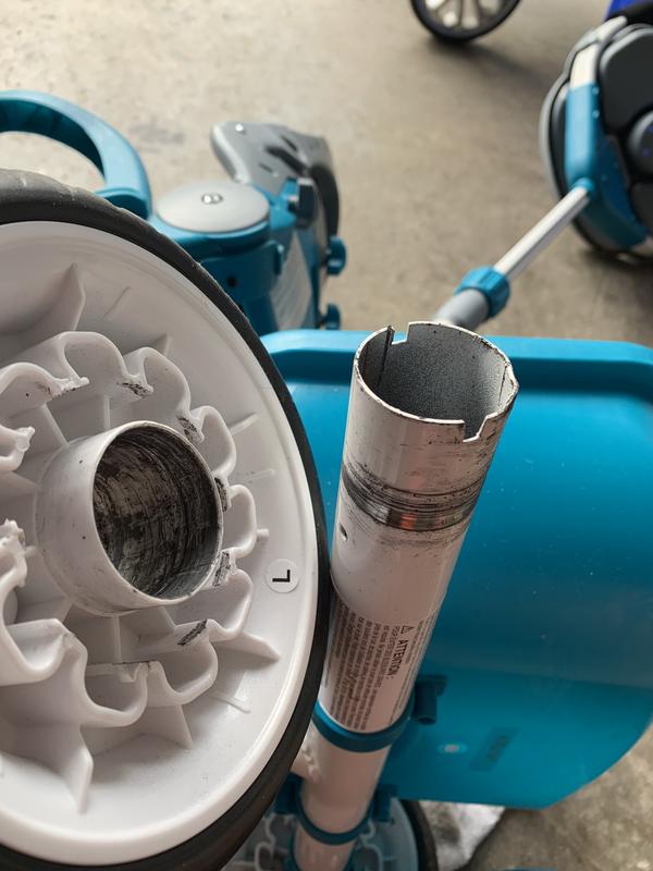 Plastic wheel rubs hard against metal axle