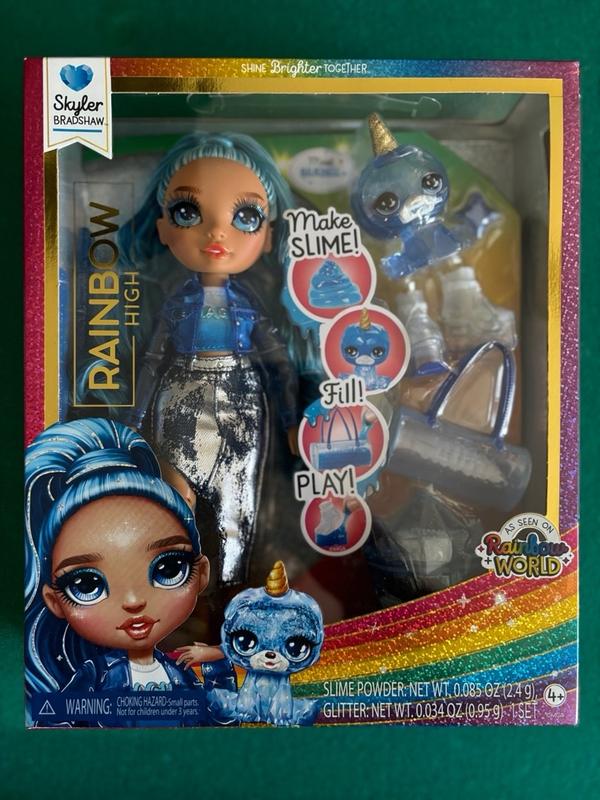 Rainbow High Skyler, Blue with Slime Kit & Pet, 11 Shimmer Posable Fashion  Doll with DIY Sparkle Slime, Magical Yeti Pet, Fun Play Accessories. Great