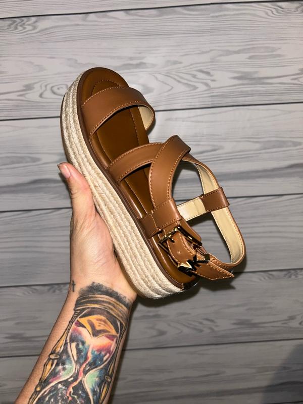 Michael Kors MICHAEL Lynn Leather Buckled Espadrille Sandals