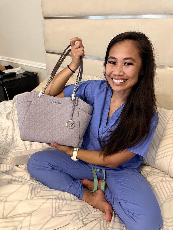 Jet Set Large Signature Logo Shoulder Bag in LILAC - Sale