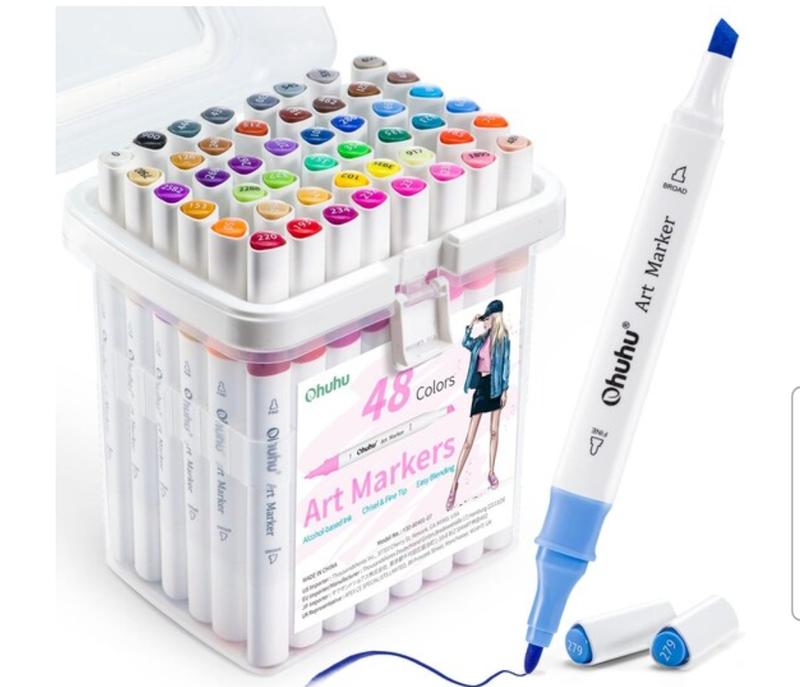 Ohuhu 100色アートマーカー + 48色アルコールマーカーセット Ohuhu Markers, 48-color Double Tipped Alcohol Markers, Chisel