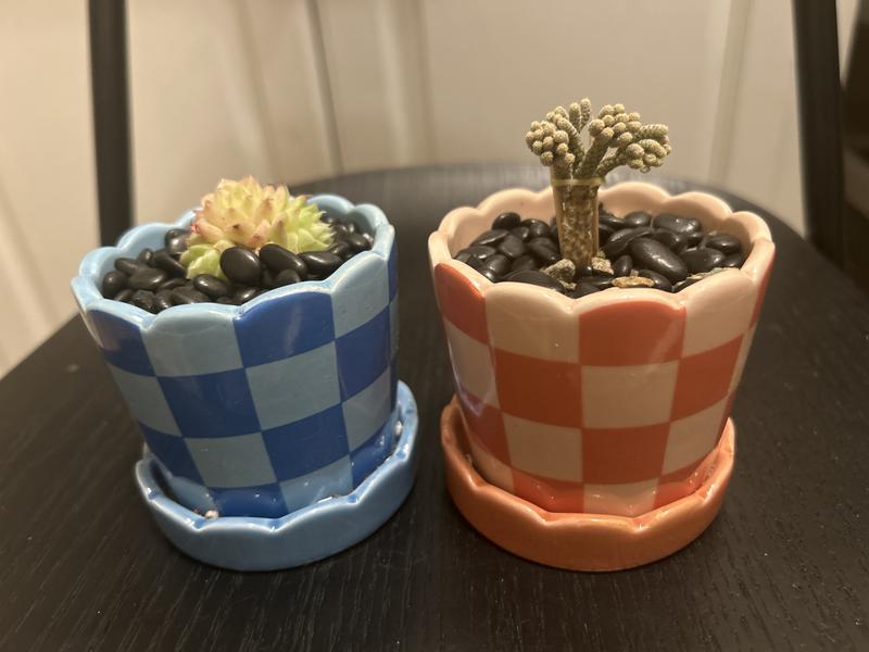 Mini Checkered Ceramic Pot by Ashland, Color: Blue | Michaels