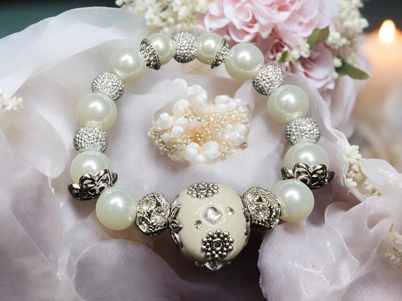 Vintage Shimmer White & Silver Strung Beads By Bead Landing