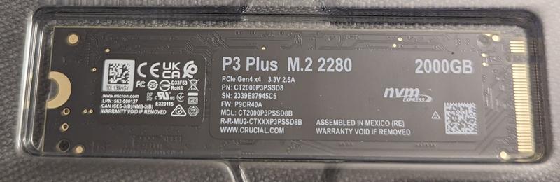 Crucial P3 Plus 2TB 3D NAND Flash PCIe Gen 4 x4 NVMe M.2 Crucial P3 Plus 2TB 3D NAND Flash PCIe Gen 4 x4 NVMe M.2