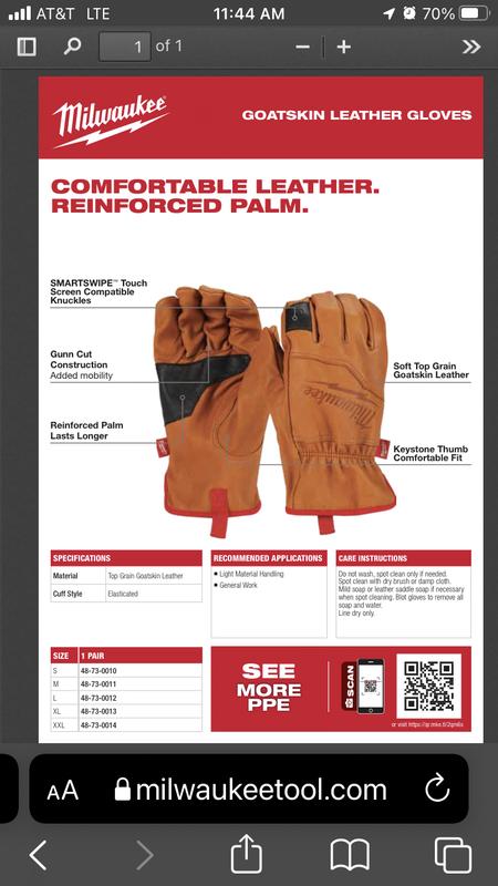 Milwaukee 48-73-0011 Goatskin Leather Gloves - M