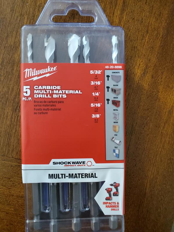 Details about   2 Pack Milwaukee 5 Carbide Multi-Material Drill Bits Shockwave Impact Duty Tool 