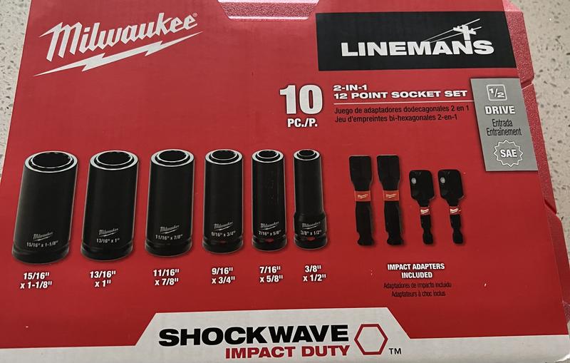 10PC) SHOCKWAVE Lineman's 2-in-1 12PT Socket Set