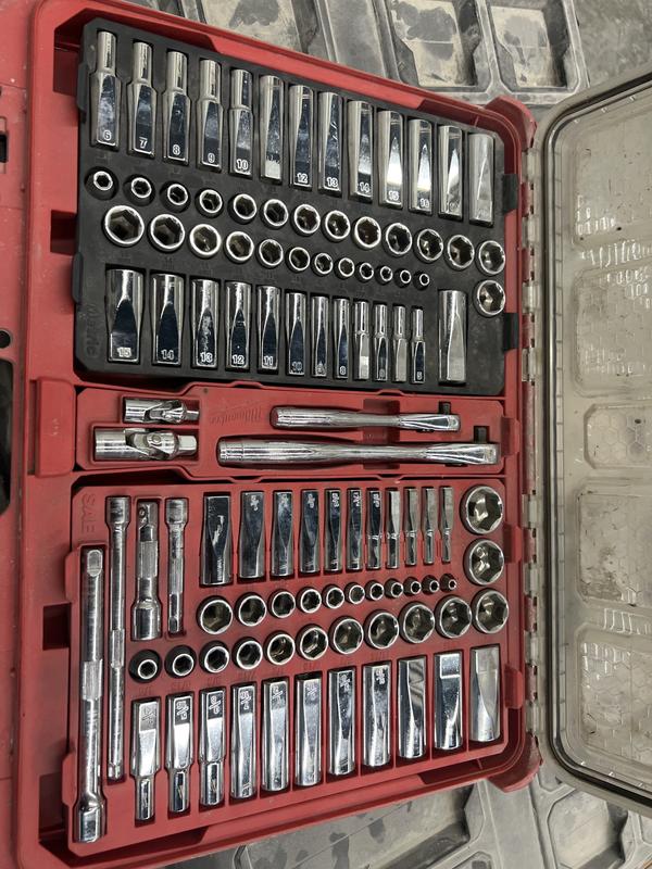 Milwaukee 3/8 in. and 1/4 in. Drive SAE/Metric Ratchet and Socket Mechanics Tool Set with PACKOUT Case and Pliers Set (116-Piece)