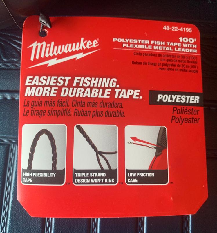 Milwaukee 48-22-4165 Fish Tape W Triple Strand Durable Polyester 100 FT Gl464 for sale online 