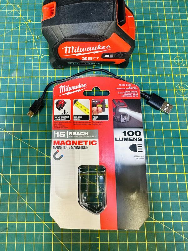 Milwaukee 48-22-0428 25ft Compact Wide Blade Magnetic Tape Measure w/ Rechargeable 100L Light