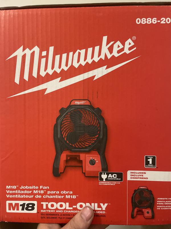 Milwaukee M18 Cordless Speed Jobsite Fan AC/DC 284 CFM (Bare Tool) 0886-20