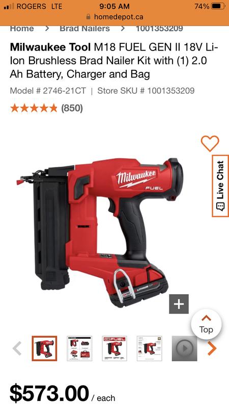 Milwaukee brad outlet nailer 18 gauge