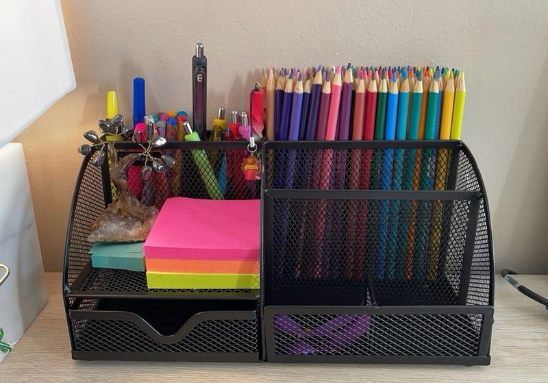 Mesh Pen Holder with Sticky Notes for Office Desk Guinea