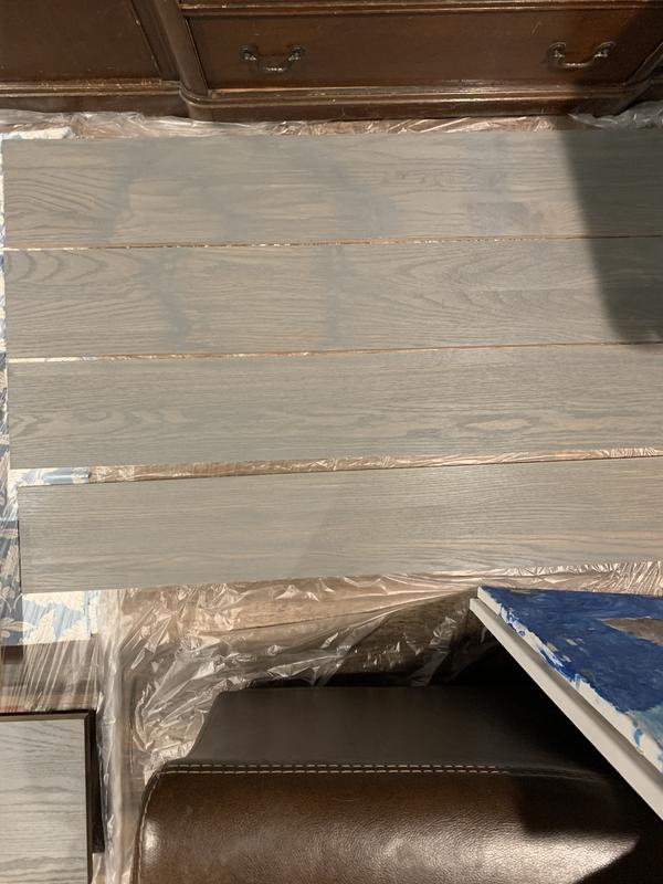 Custom grey semi transparent water stain on oak treads