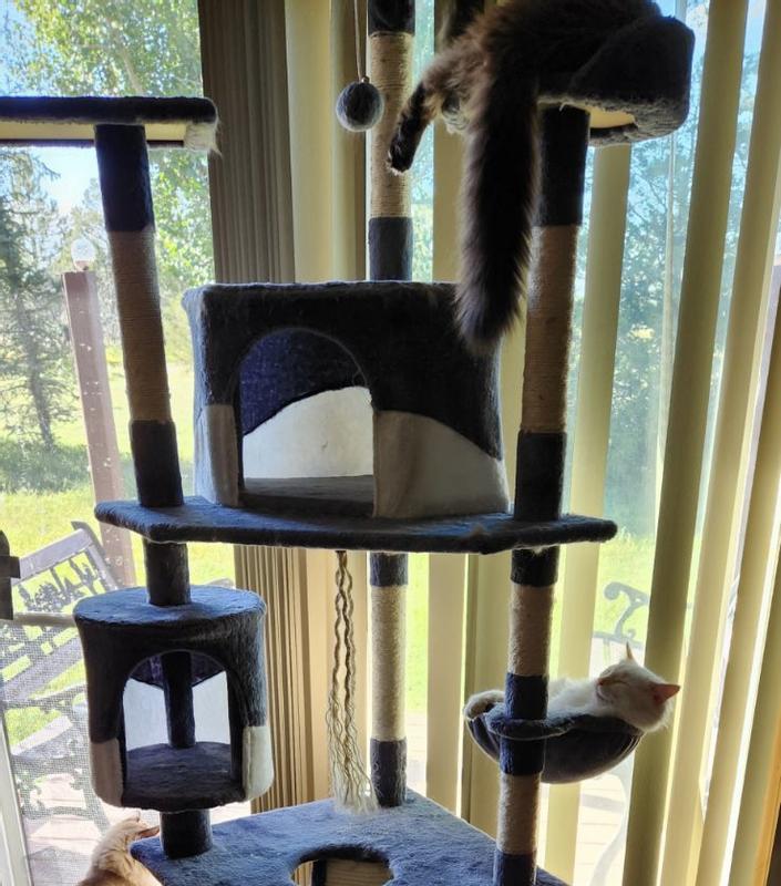 YAHEETECH 79-in Plush Cat Tree & Condo, Dark Gray/White - Chewy.com