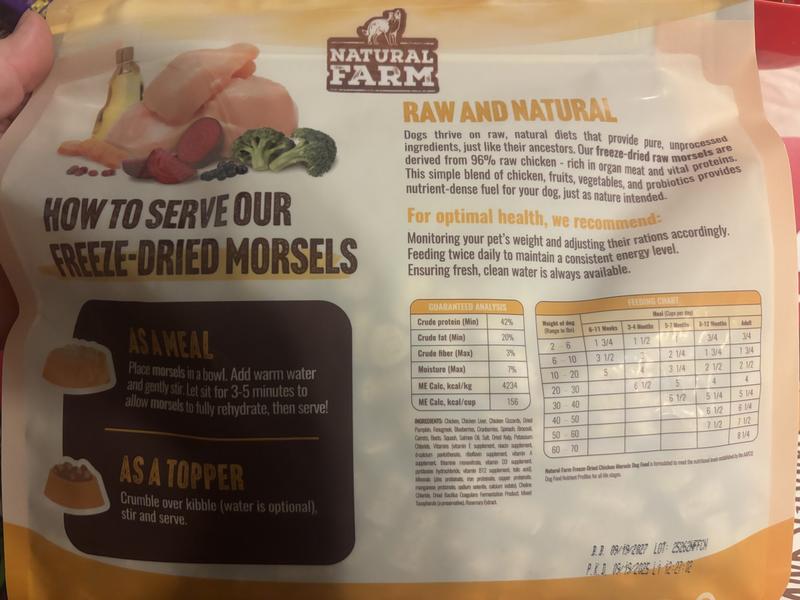 Close up of back of the bag and ingredients.