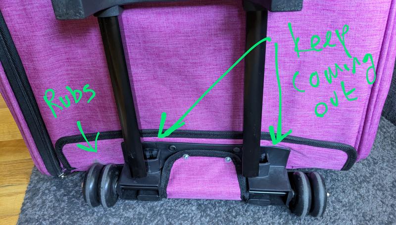 Marks on the fabric where the wheels rub, how the support bars always end up outside the receptors.