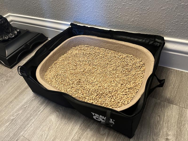 Lined with a disposable litter box.