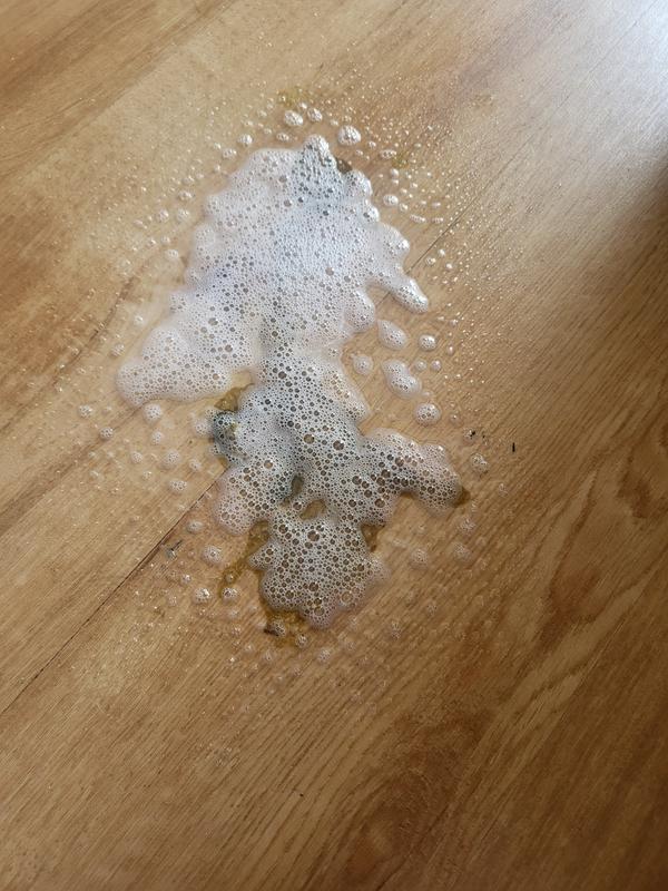 The stain completely covered with cleaning solution