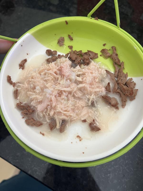 We try to sneak in his actual wet food with it for maximal calories