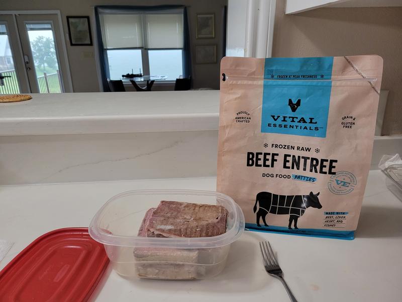 Package and 3 beef patties I will defrost