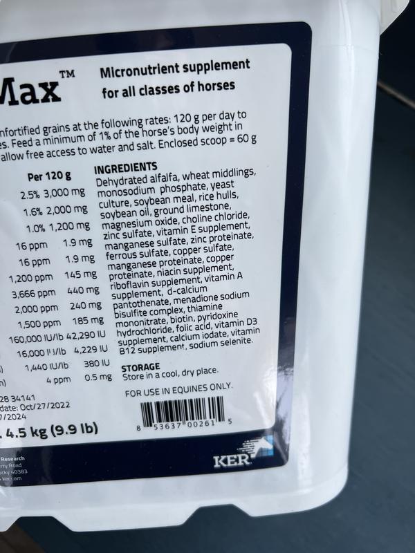Actual product ingredient label