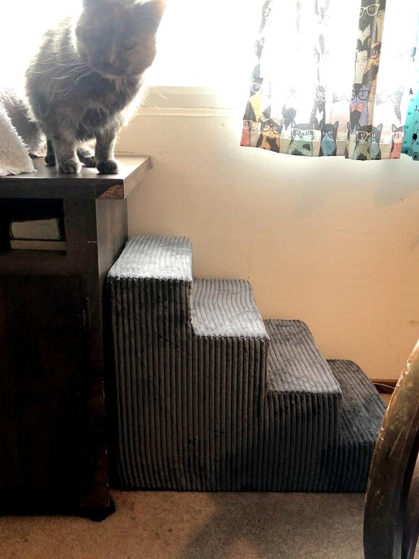 BEST PET SUPPLIES Corduroy & Foam Cat & Dog Stairs, Gray, Medium