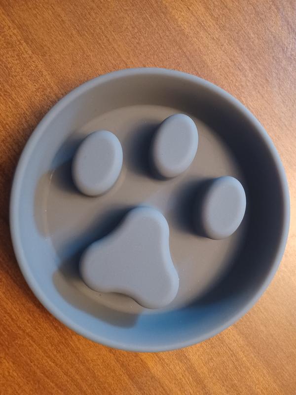 FRISCO Paw Design Silicone Stainless Steel Slow Feeder Dog & Cat Bowl,  Blue, 2 Cup 