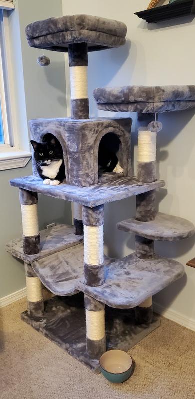 FRISCO 59-in Faux Fur Cat Tree & Condo, Dark Charcoal - Chewy.com