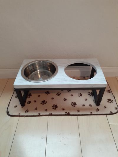 FRISCO Marble Print Stainless Steel Double Elevated Dog Bowl, Gold Stand, 3  Cup