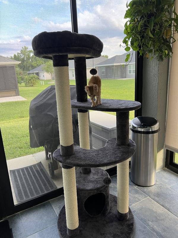 FRISCO 59.5-in Heavy Duty Faux Fur Cat Tree & Condo, Gray - Chewy.com