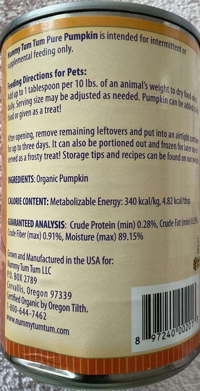 REAR - Nummy Tum-Tum USDA-certified non-GMO organic pumpkin instructions, freezing portions